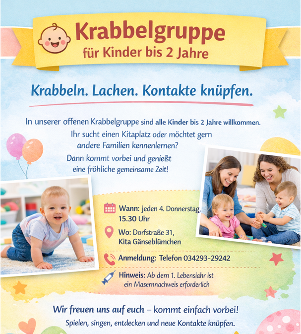 Krabbelgruppe für Kinder bis 2 Jahre
